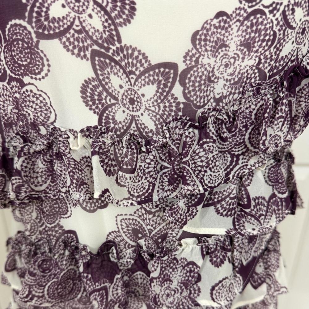 ELLE Women’s Purple/white Ruffled Top Size Small - Picture 3 of 7